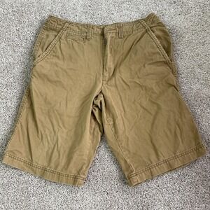 Y2K Op Chino Shorts Mens 32 Beige Canvas Flat Front 11 Inseam Summer Casual